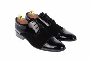 Pantofi barbati eleganti din piele naturala intoarsa, combinata cu lac, 959NN